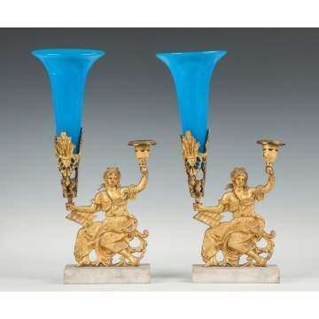 Pair of Gilt Bronze Candle Holders with Classical Figures