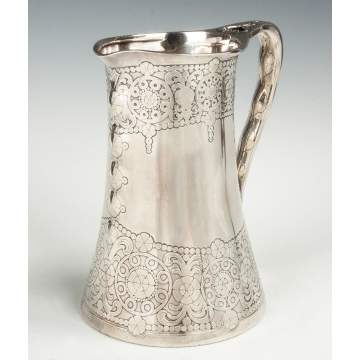 Unusual Hand Hammered and Chased Tiffany & Co. Makers Sterling Silver Pitcher