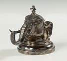Silver Plate Inkwell, Elephant with Monkey