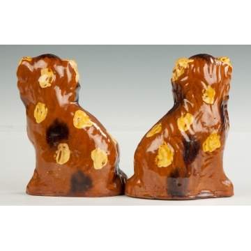 Pair of Redware Decorated Spaniels