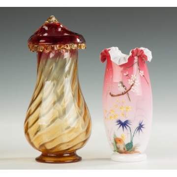 Amberina Vase & Victorian Cased Glass Vase 