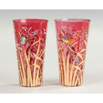 Moser Hand Painted & Gilded Cranberry Glasses