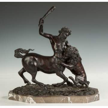 "The Hunt" Bronze Sculpture of Centaur & Lion 