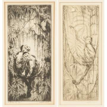 Will Simmons (American, 1884-1949) Two Engravings of Monkeys & Butterflies