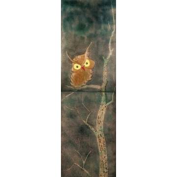 Enamel on Copper Panels of Owl in Tree