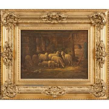 Painting of Sheep in a barn