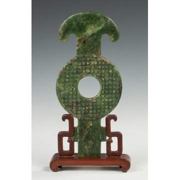 Early Spinach Jade Carved Bi Disk