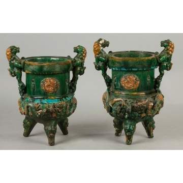 Pair of Chinese Fahua Temple Urns