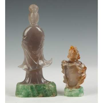 Chinese Carved Lavender Jade of Quan Yin & Agate Covered Vase