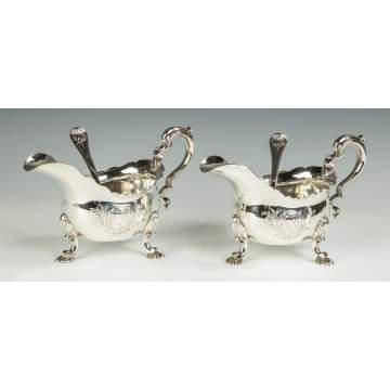 Pair of George II Sterling Silver Sauce Boats and Spoons