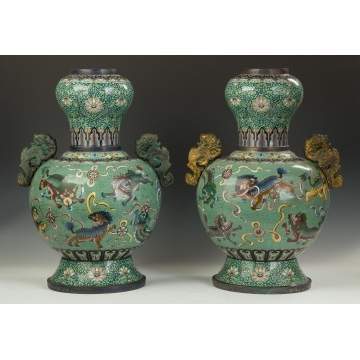 Pair of Monumental Chinese Cloisonne Temple Urns