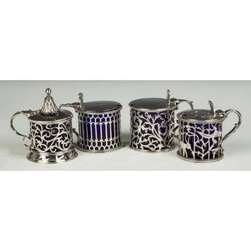 Four English Sterling Silver Mustard Pots