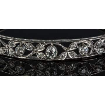 Platinum and Diamond Edwardian Era Hinged Bangle Bracelet