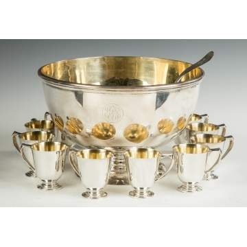 Bailey Banks and Biddle Sterling Silver Punch Bowl with Gold Wash