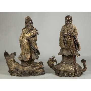 Gilded Bronze Chinese Scholars on Creatures