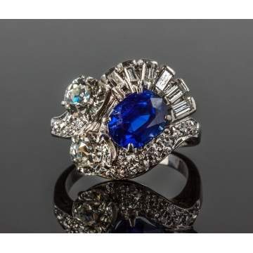 Vintage Kashmir Sapphire and Diamond Ring