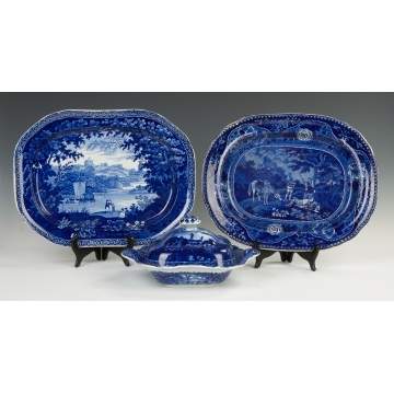 Three Historical Blue Staffordshire Pieces