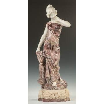 Carved Roux Marble Sculpture of a Robed Lady