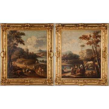 Pair of Old Master's School Paintings of Landscapes with Figures