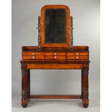 American Classical Carved and Figured Mahogany and Burl Dressing Table