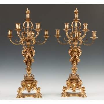 Pair of French Seven Arm Bronze Candelabras
