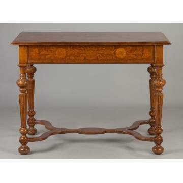 Continental Carved and Marquetry Inlaid Walnut Side Table