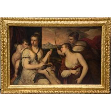 Old Masters Style Painting, "Venus Blindfolding Cupid"