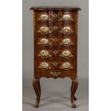 French Burl Wood Serpentine Front Diminutive Cabinet