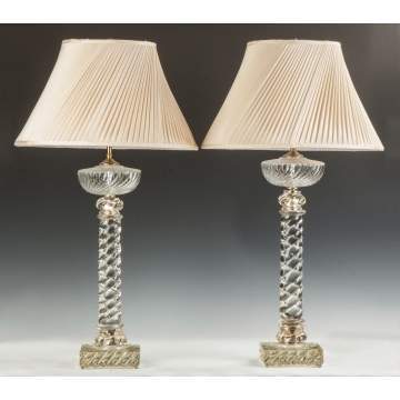 Pair of Baccarat Rope Twist Glass Lamps