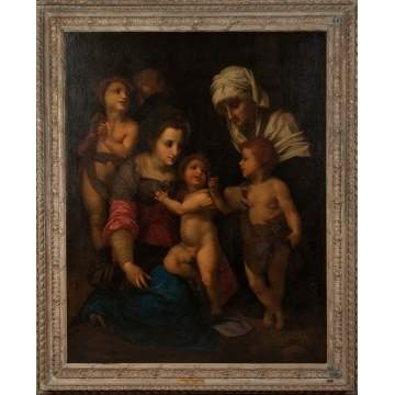 Old Masters Style Painting, "The Holy Family with Angels"