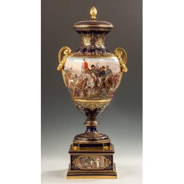 Fine and Rare Historical Vienna Covered Urn with Napoleonic Scenes