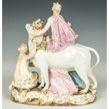 Meissen Figural Group, Young Women with Bull