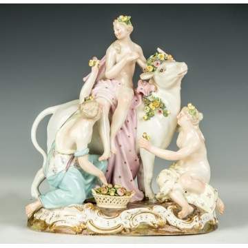 Meissen Figural Group, Young Women with Bull