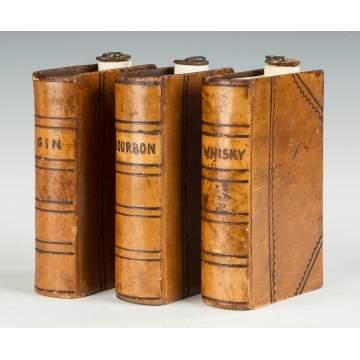 Leather Bound and Ceramic Book Flasks