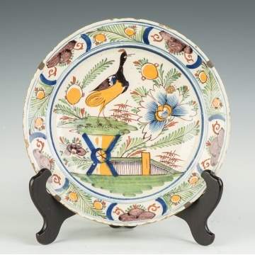 Early Delft Hand Painted Charger with Bird and Landscape