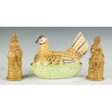 Stoneware Figures and Staffordshire Hen