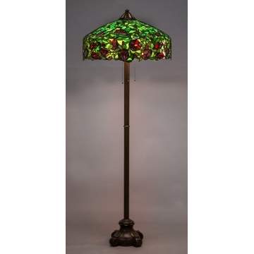 Rare Handel Oriental Poppy Leaded Glass Floor Lamp