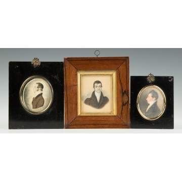 Three Miniature Watercolor Portraits of Young Men