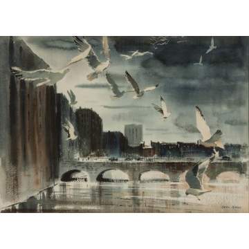 Ralph Avery (American, 1906-1976) "Gulls and the   River" Rochester, NY