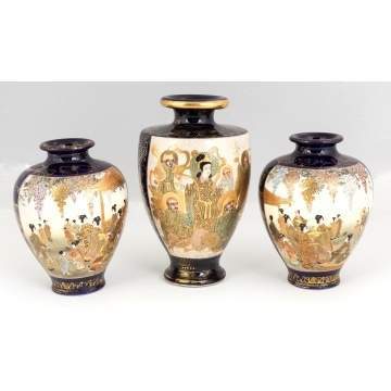 Three Hand Painted Japanese Satsuma Vases