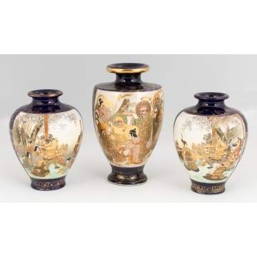 Three Hand Painted Japanese Satsuma Vases