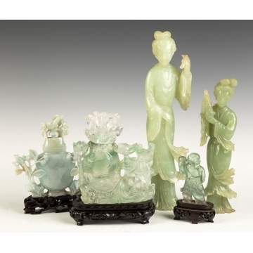 Group of Chinese Rock Crystal and Jade Covered   Vases and Figures