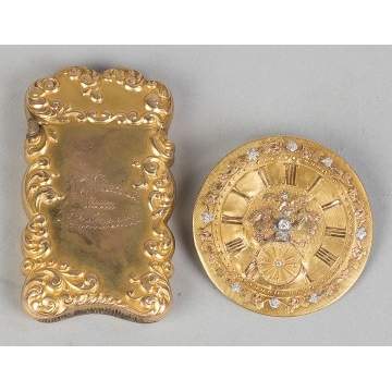 Gold Match Safe and Gold Clock Dial w/Diamond