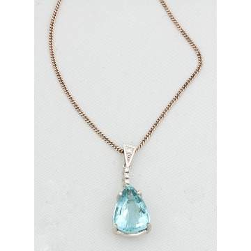 Pear Shaped Aqua Necklace with Five Small Diamonds