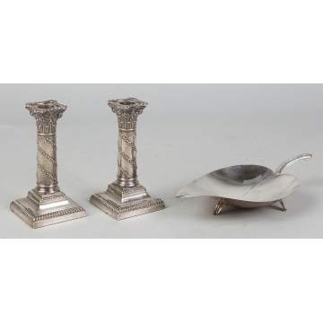 Silver Candleholders and Tiffany Dish