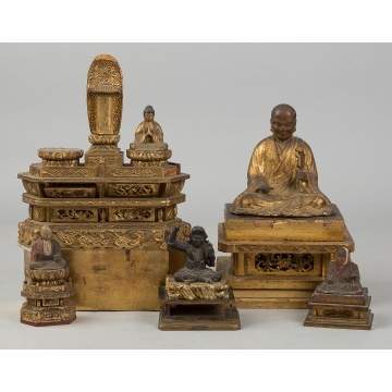 Various Carved Gilt wood Chinese and Japanese   Buddha's