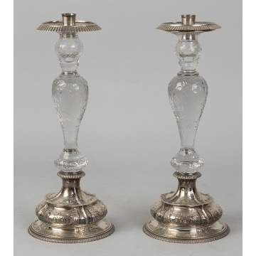 Pair Dominick & Haff Sterling & Cut Crystal   Candlesticks