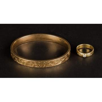 14K Gold Bracelet and 18K Gold and Diamond Ring
