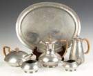 Tudric Hammered Pewter 5-Piece Tea Set with  Matching Tray