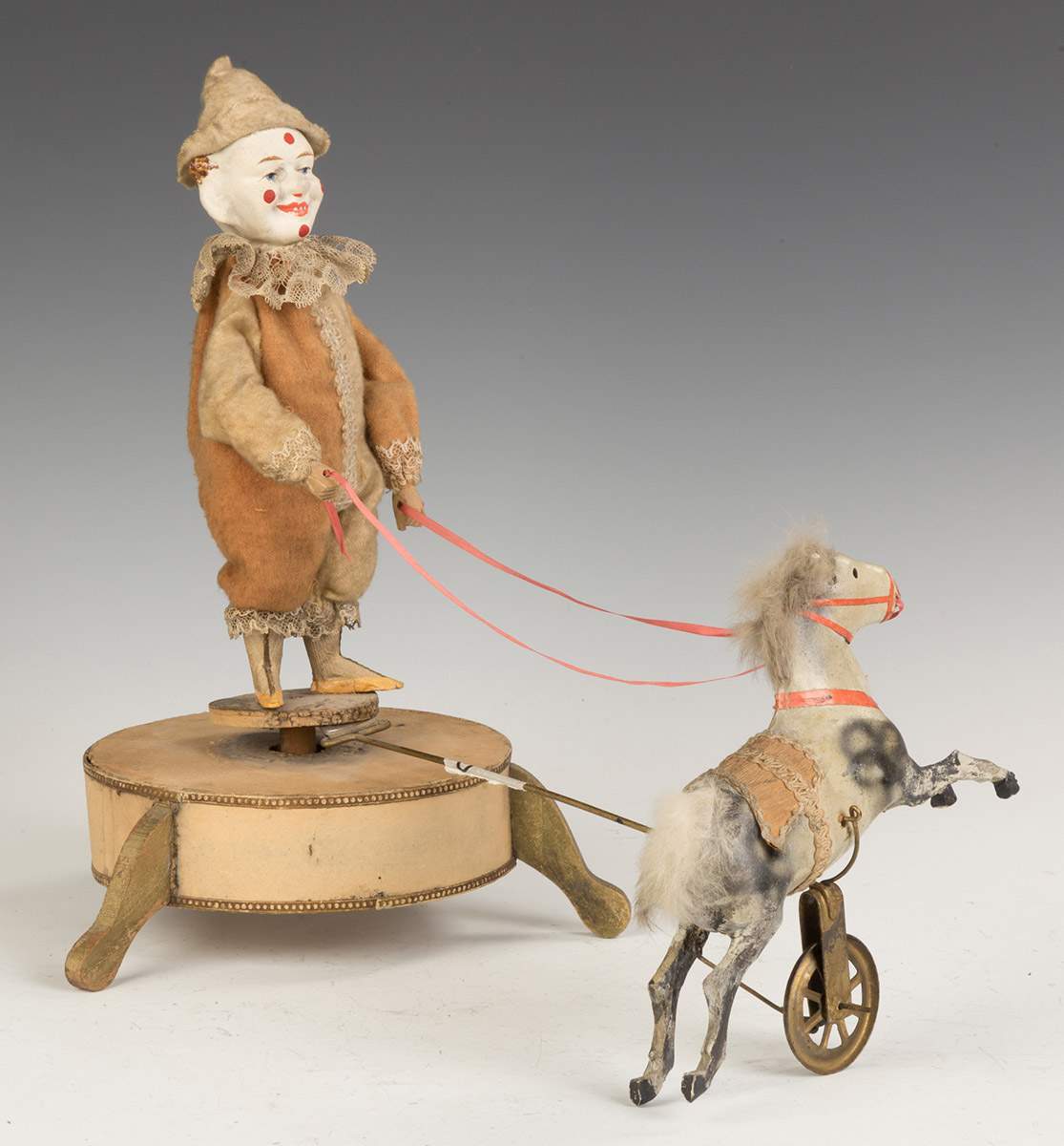 Paper Mache & Composition Clockwork Clown & Horse   Toys